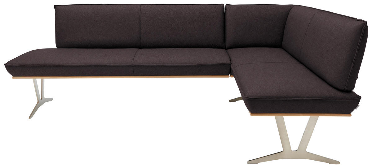 ECKBANK in Holz, Metall, Leder Dunkelbraun  - Edelstahlfarben/Dunkelbraun, Design, Leder/Holz (237/162cm) - Ambiente