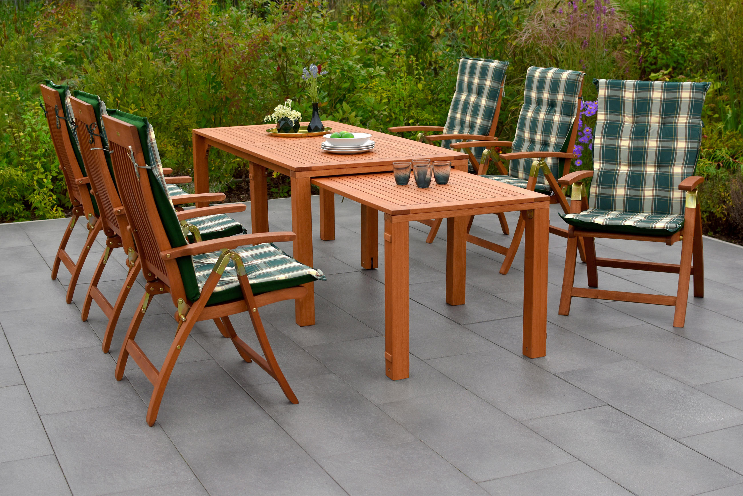 GARTENSET Eukalyptusholz Hartholz - Naturfarben/Grün, KONVENTIONELL, Holz/Textil - Gardenson