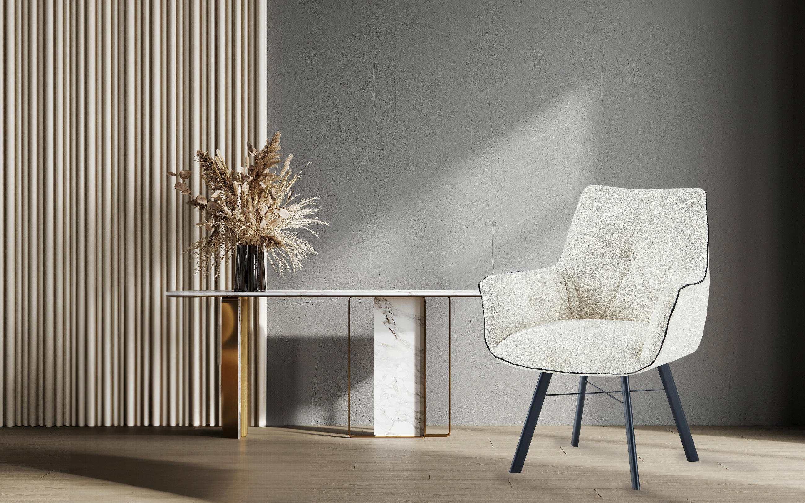 ARMLEHNSTUHL  in Eisen  - Creme, Design, Textil/Metall (64/91/61cm) - Kayoom