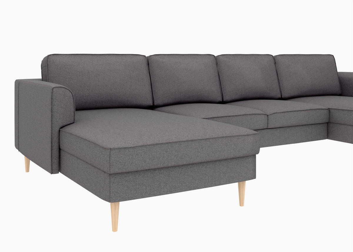 WOHNLANDSCHAFT Anthrazit Struktur  - Anthrazit/Buchefarben, MODERN, Holz/Textil (161/306/161cm) - Trendmanufaktur