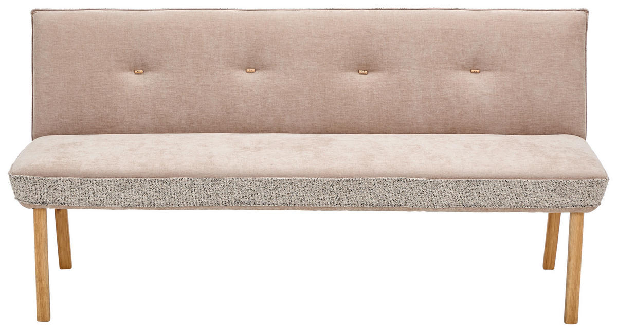 SITZBANK 157/88/63 cm Webstoff, Mikrofaser Taupe, Hellbraun Eiche vollmassiv  - Taupe/Hellbraun, Design, Holz/Textil (157/88/63cm) - Linea Natura