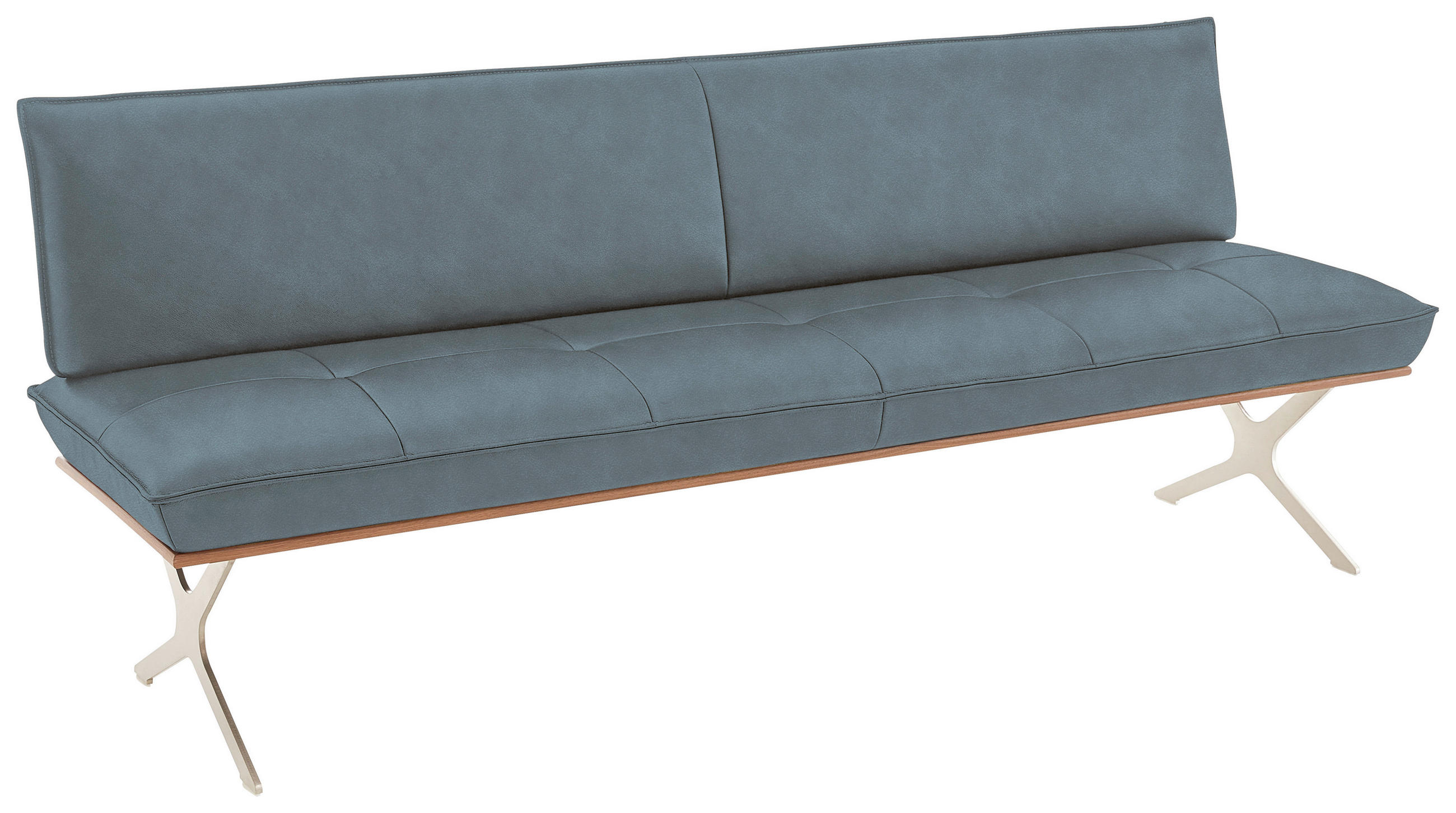 SITZBANK in Holz, Metall, Leder Edelstahlfarben, Graublau  - Edelstahlfarben/Graublau, Design, Leder/Holz (214/88/66cm) - Koinor