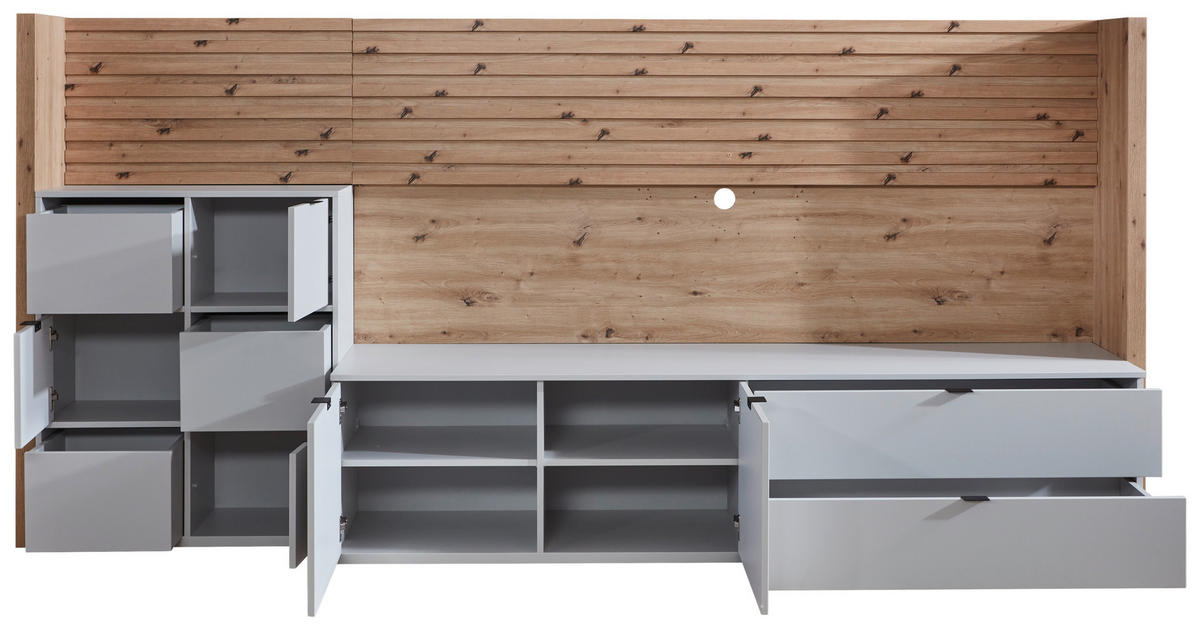 WOHNWAND  in Hellgrau, Eiche Artisan 293/138/50 cm  - Anthrazit/Hellgrau, Design, Holzwerkstoff/Kunststoff (293/138/50cm) - Stylife