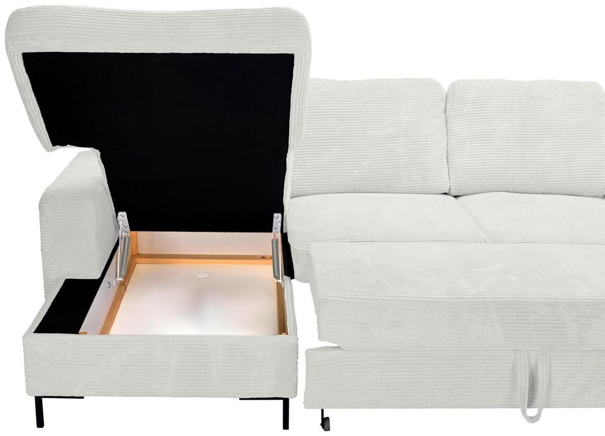 WOHNLANDSCHAFT Creme Cord  - Creme/Schwarz, KONVENTIONELL, Textil/Metall (148/303/197cm) - Carryhome