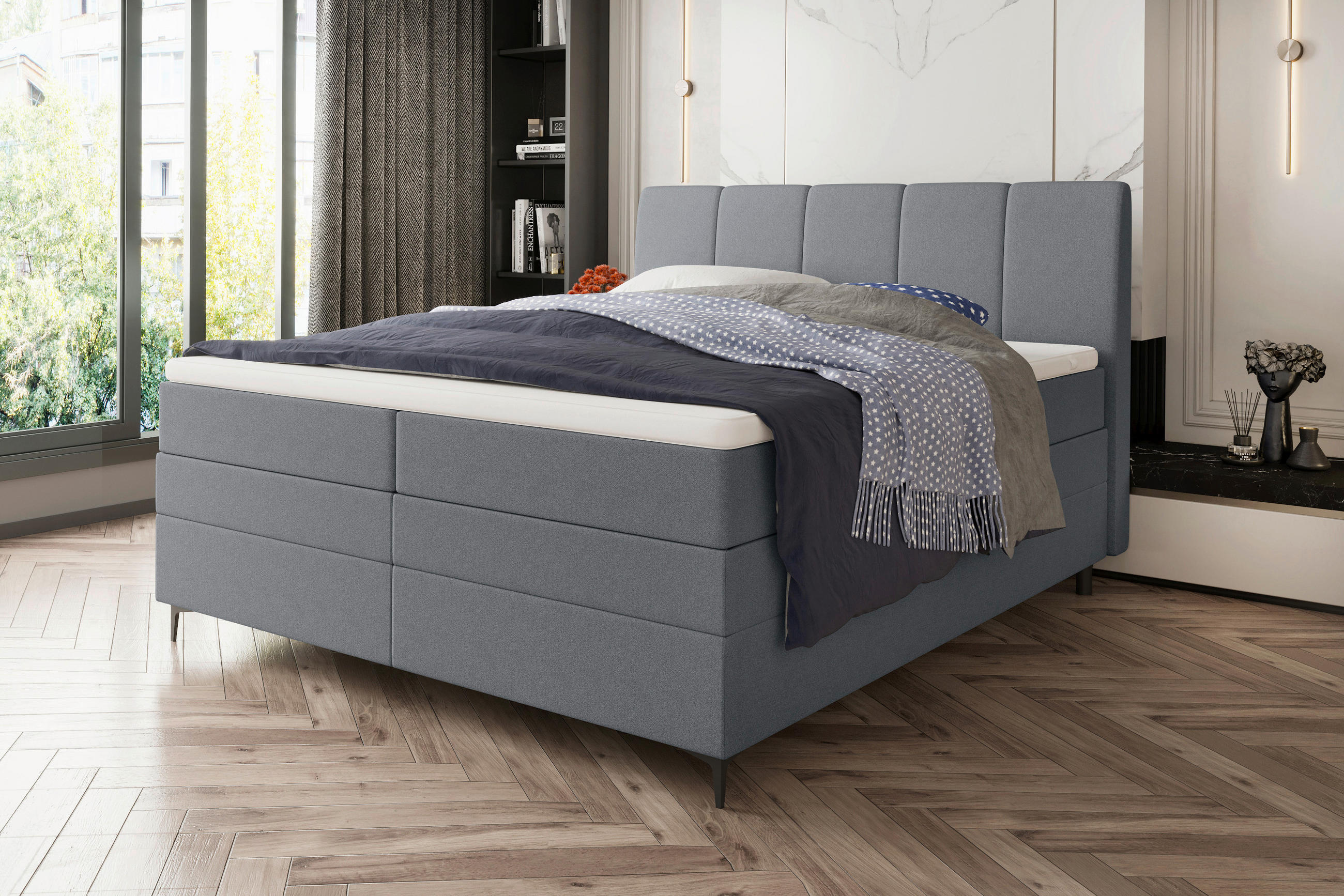BOXSPRINGBETT 180/200 cm  in Grau  - Schwarz/Grau, KONVENTIONELL, Textil/Metall (180/200cm) - Boxxx