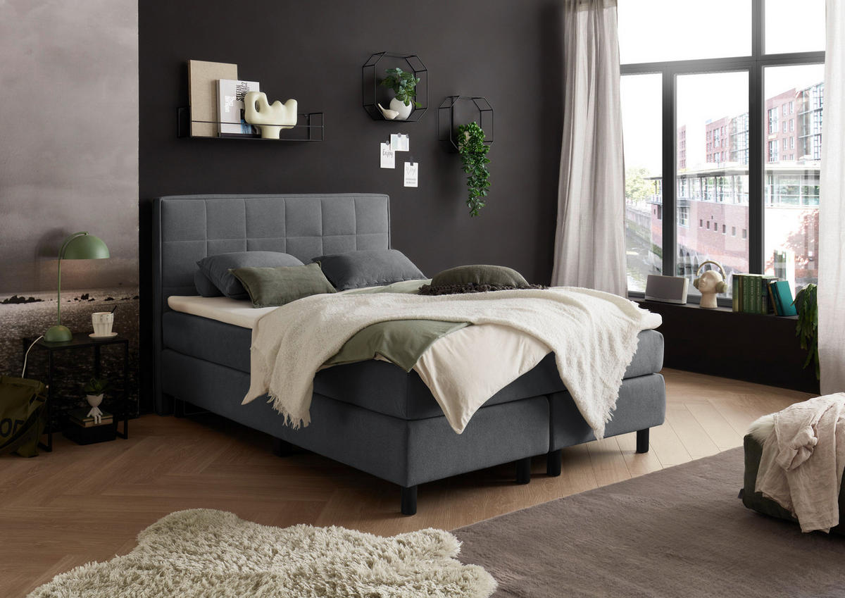 BOXBETT 140/200 cm  in Anthrazit  - Anthrazit, Modern, Holzwerkstoff/Kunststoff (140/200cm) - MID.YOU