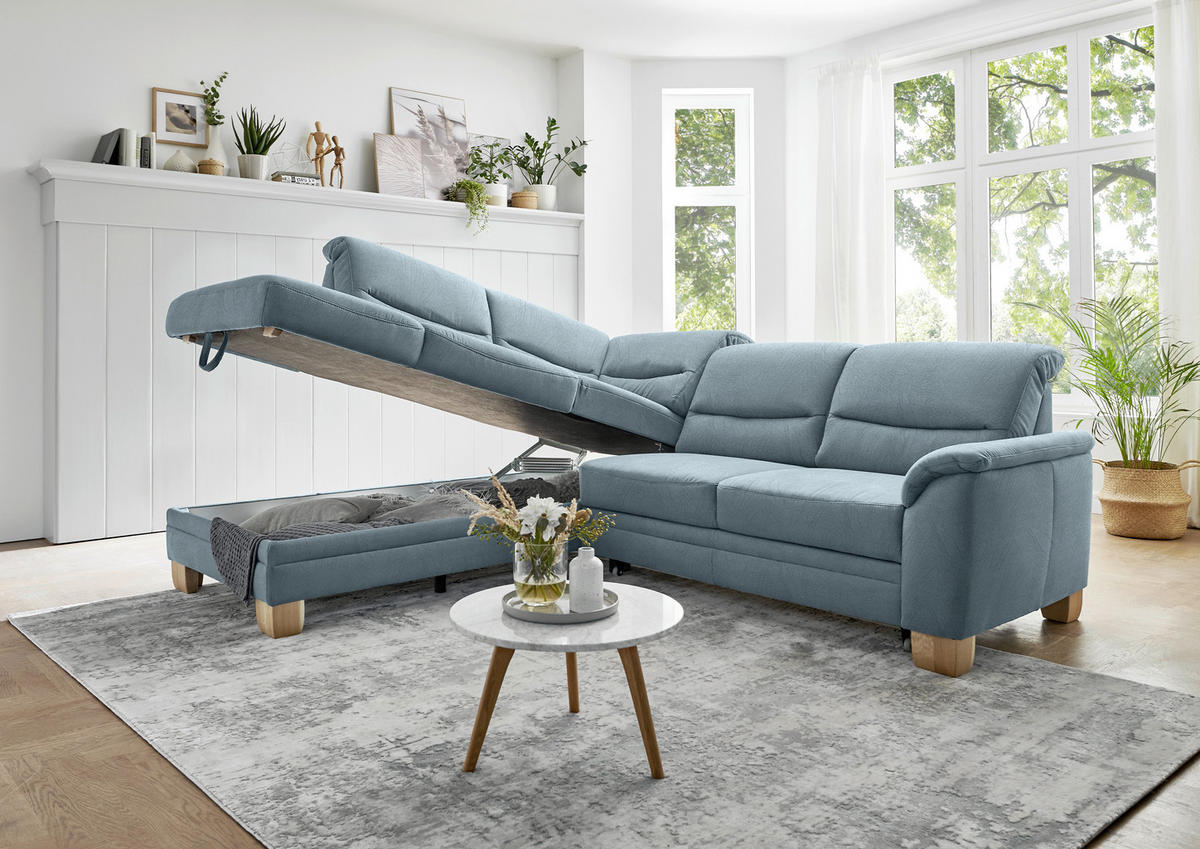 ECKSOFA Blau Mikrofaser  - Wildeiche/Blau, KONVENTIONELL, Holz/Textil (224/254cm) - Carryhome