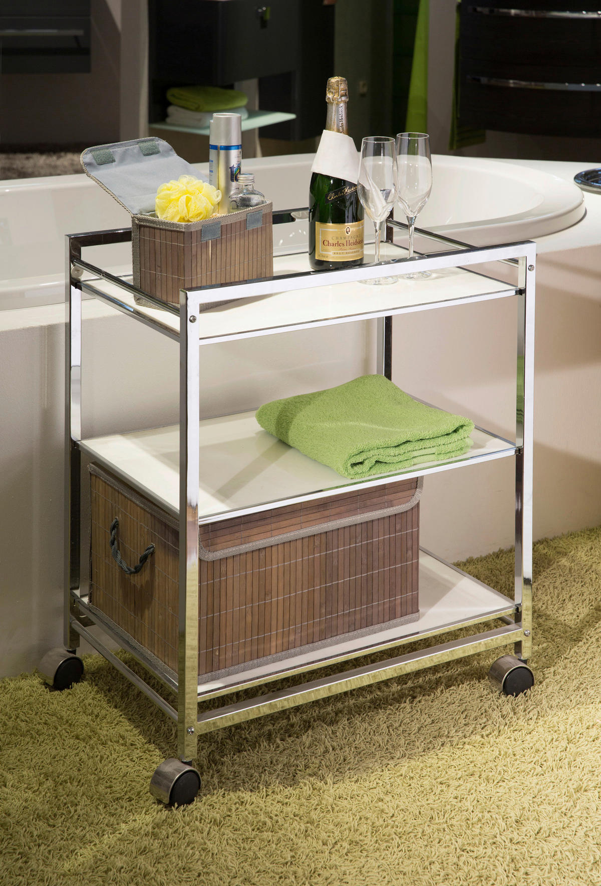 SERVIERWAGEN Weiß, Edelstahlfarben  - Edelstahlfarben/Weiß, Design, Glas/Kunststoff (60,5/73,5/40,5cm)