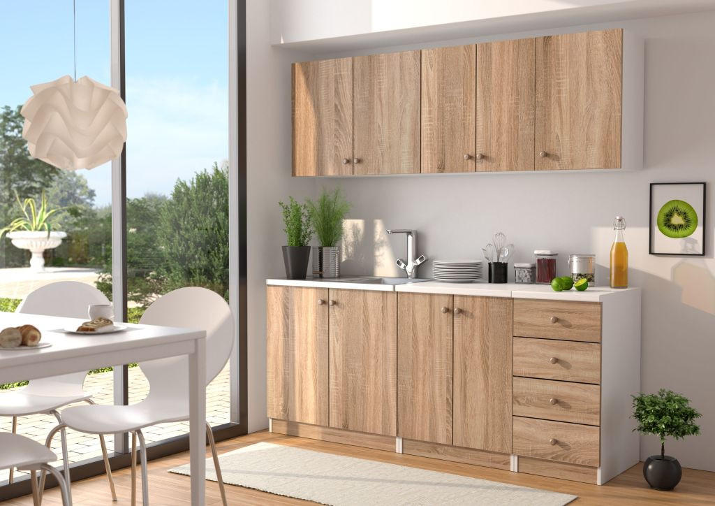 KUHINJSKI BLOK BEZ UREĐAJA  bela, sonoma hrast  - sonoma hrast/bela, Konvencionalno, pločasti materijal/plastika (180cm) - Xora