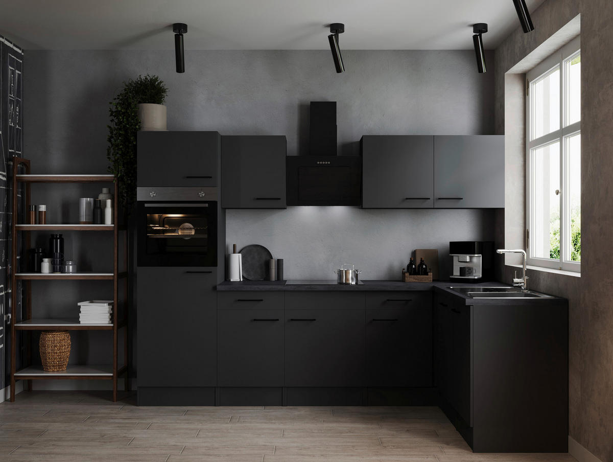 ECKKÜCHE 280/172 cm  in Dunkelgrau  - Dunkelgrau/Schwarz, Design, Holzwerkstoff/Metall (280/172cm) - Respekta