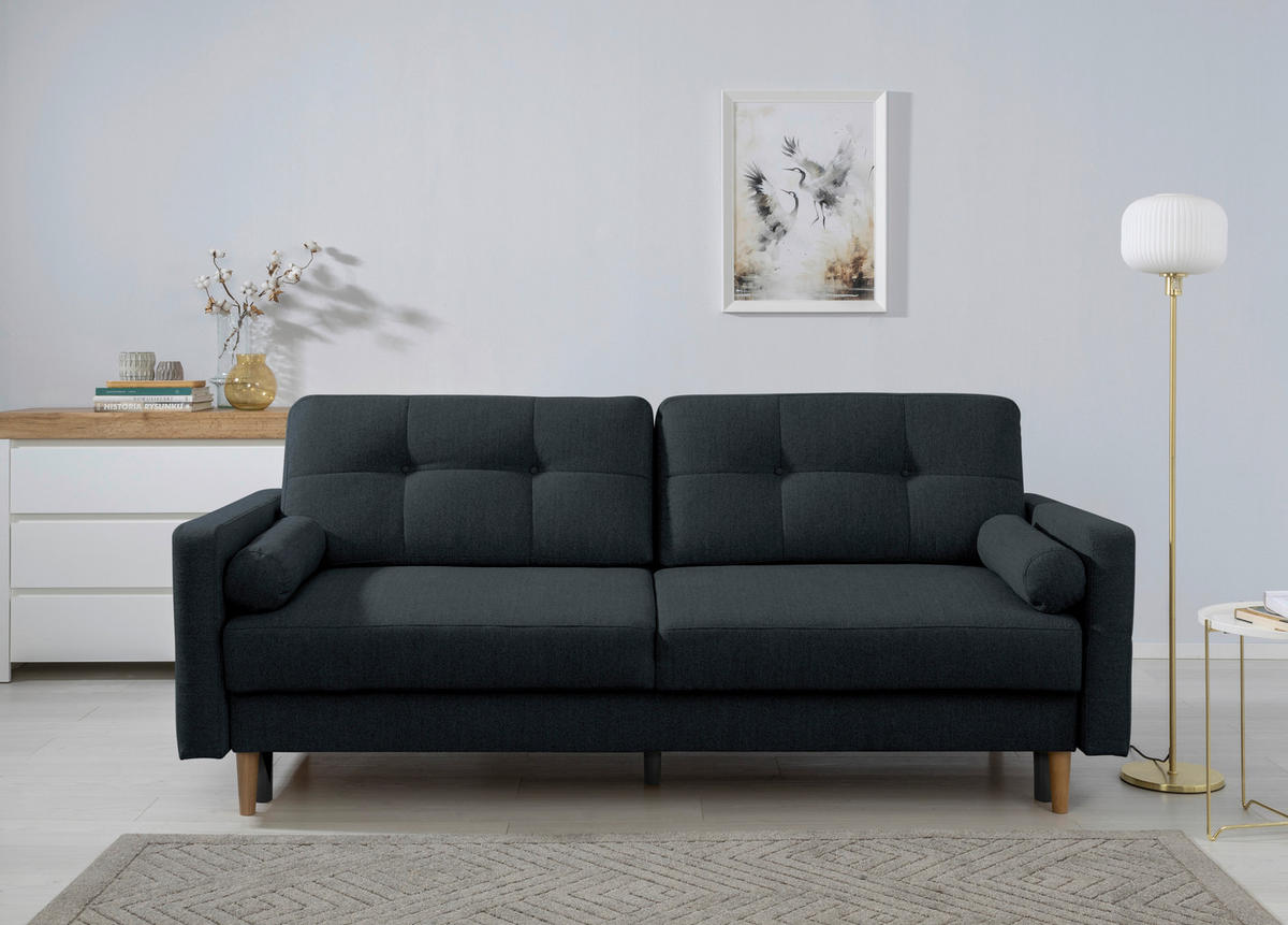 SCHLAFSOFA  mit Rücken echt Dunkelblau  - Buchefarben/Dunkelblau, Design, Holz/Textil (222/93/99cm) - MID.YOU