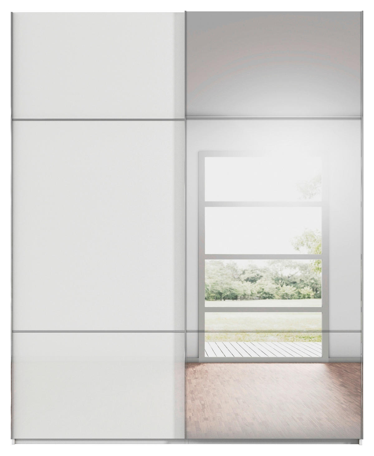 SCHWEBETÜRENSCHRANK  in Weiß  - Chromfarben/Weiß, KONVENTIONELL, Glas/Holzwerkstoff (201/223/68cm) - Novel