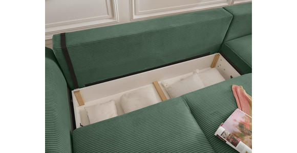 ECKSOFA Dunkelgrün Cord  - Dunkelgrün/Schwarz, KONVENTIONELL, Kunststoff/Textil (318/197cm) - Hom`in