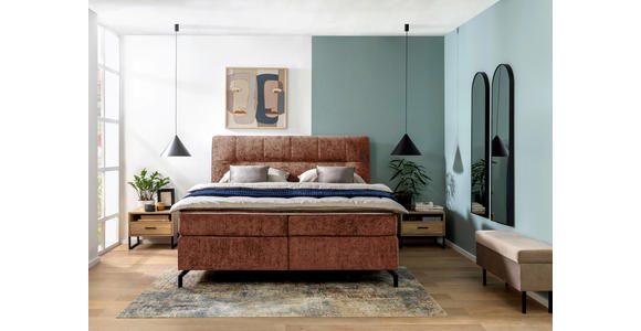 BOXSPRINGBETT 180/200 cm,  in Rotbraun, Topper, H3 + H3 = fest  - Rotbraun/Schwarz, Design, Textil/Metall (180/200cm) - Esposa