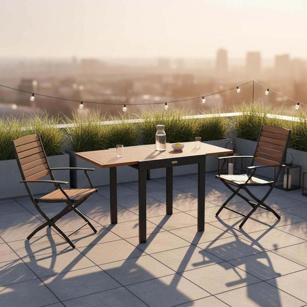 BALKONSET Graphitfarben, Naturfarben 3-teilig  - Graphitfarben/Naturfarben, MODERN, Holz/Metall - Gardenson