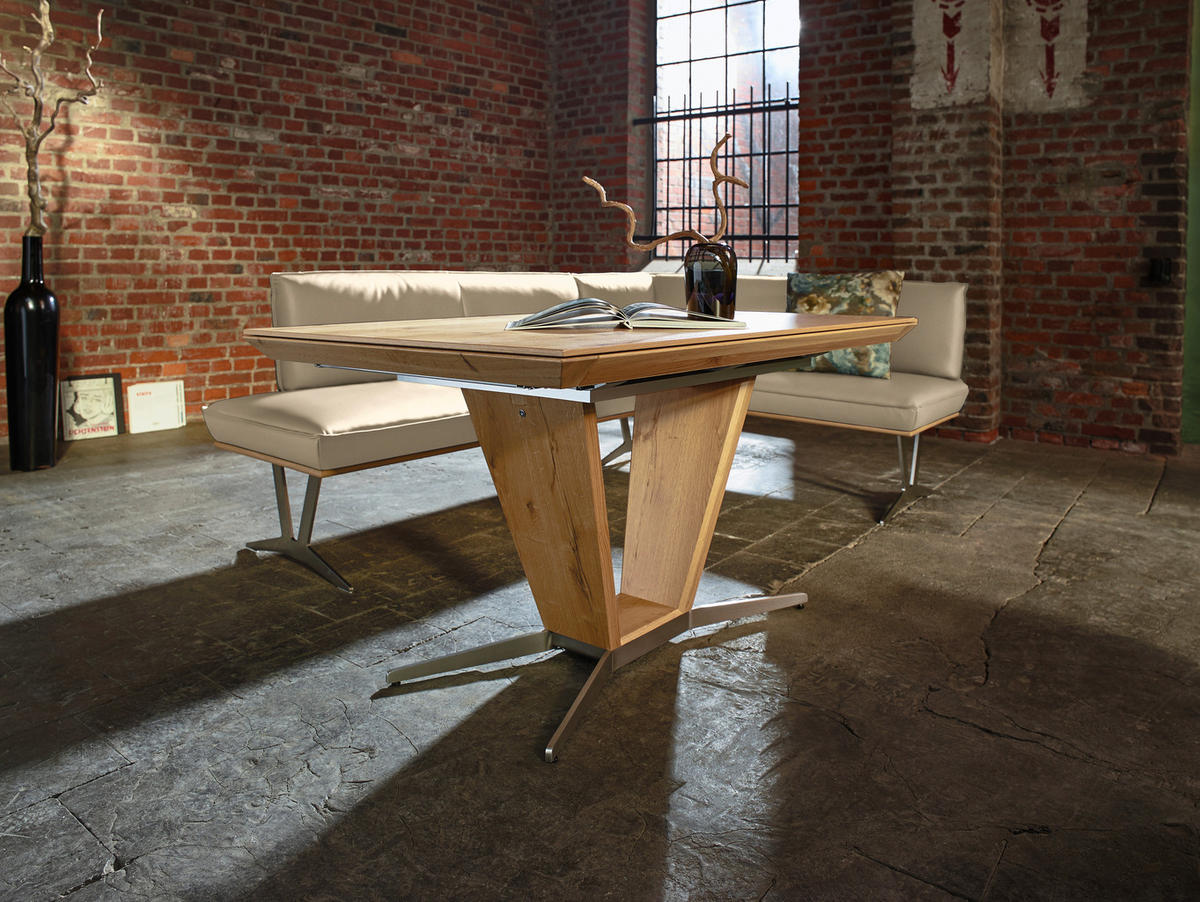 ECKBANK in Holz, Metall, Leder Beige  - Edelstahlfarben/Beige, Design, Leder/Holz (237/162cm) - Ambiente
