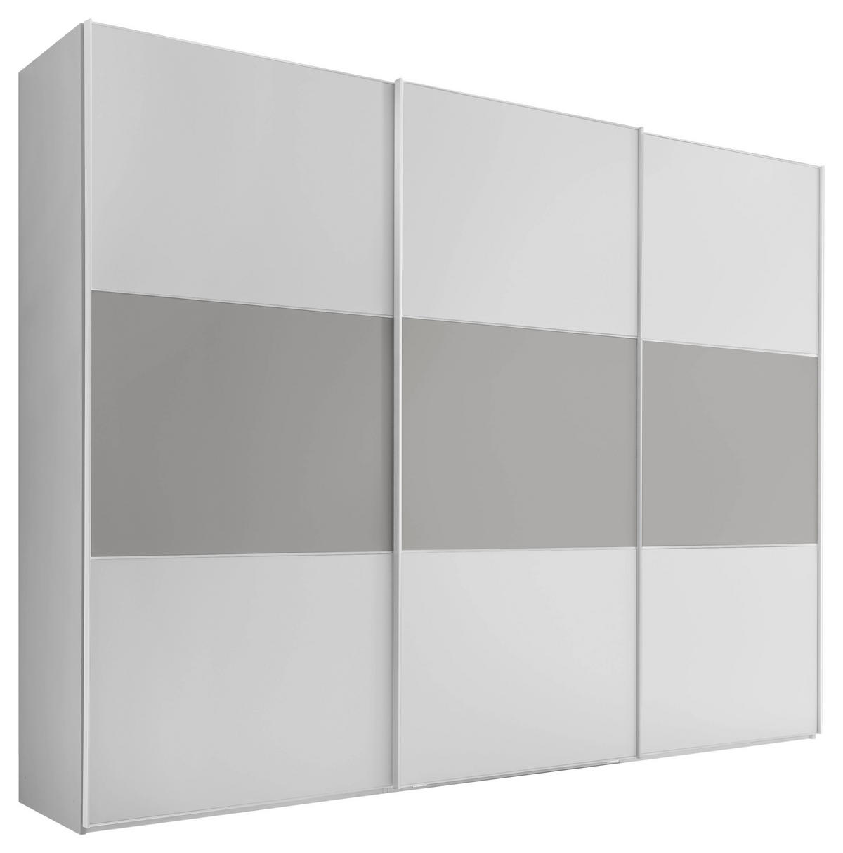 SCHWEBETÜRENSCHRANK 249/222/68 cm 3-türig Weiß, Hellgrau  - Hellgrau/Alufarben, Holzwerkstoff/Metall (249/222/68cm) - Moderano