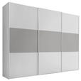 SCHWEBETÜRENSCHRANK  in Weiß, Hellgrau  - Hellgrau/Alufarben, Holzwerkstoff/Metall (249/222/68cm) - Moderano