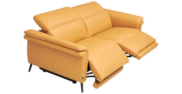 3-SITZER-SOFA Echtleder Currygelb - Currygelb/Schwarz, Design, Leder/Metall (210/79/104cm) - Emilio Belluti