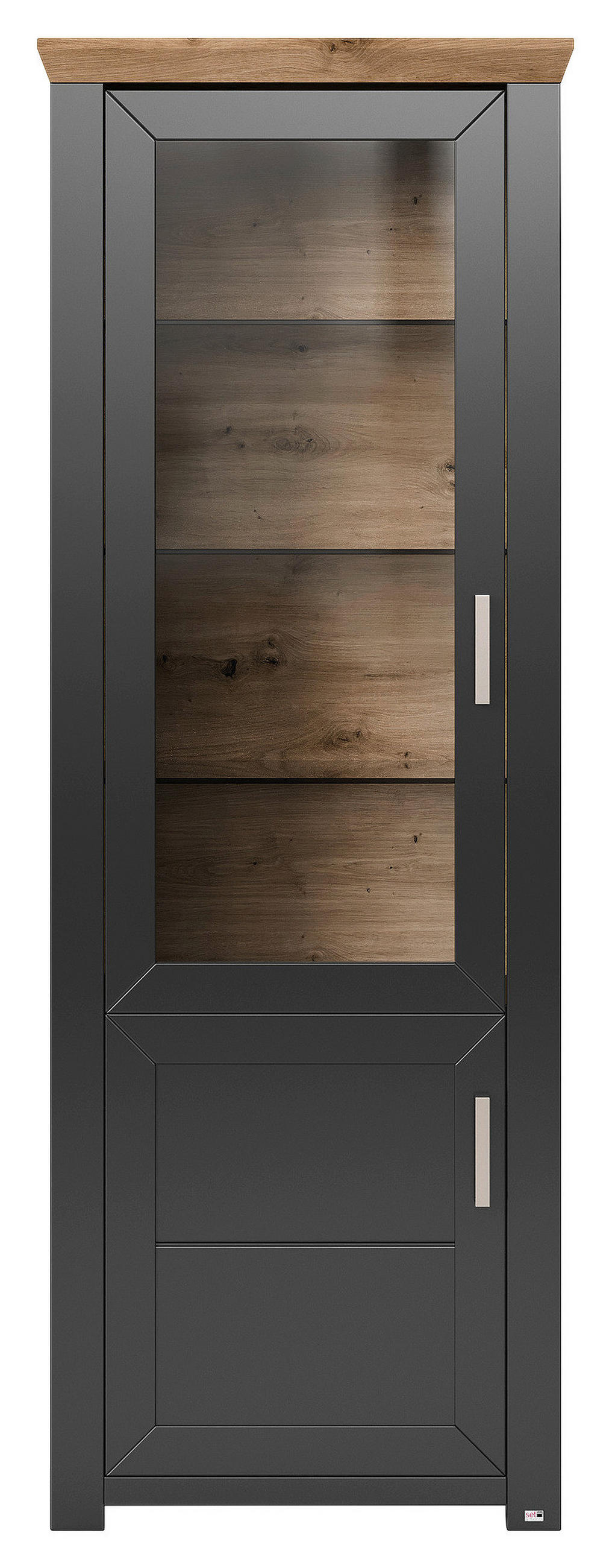 VITRINE in Graphitfarben, Eiche Artisan  - Graphitfarben/Eiche Artisan, Design, Glas/Holzwerkstoff (74,5/206,6/42,2cm) - SetOne by Musterring