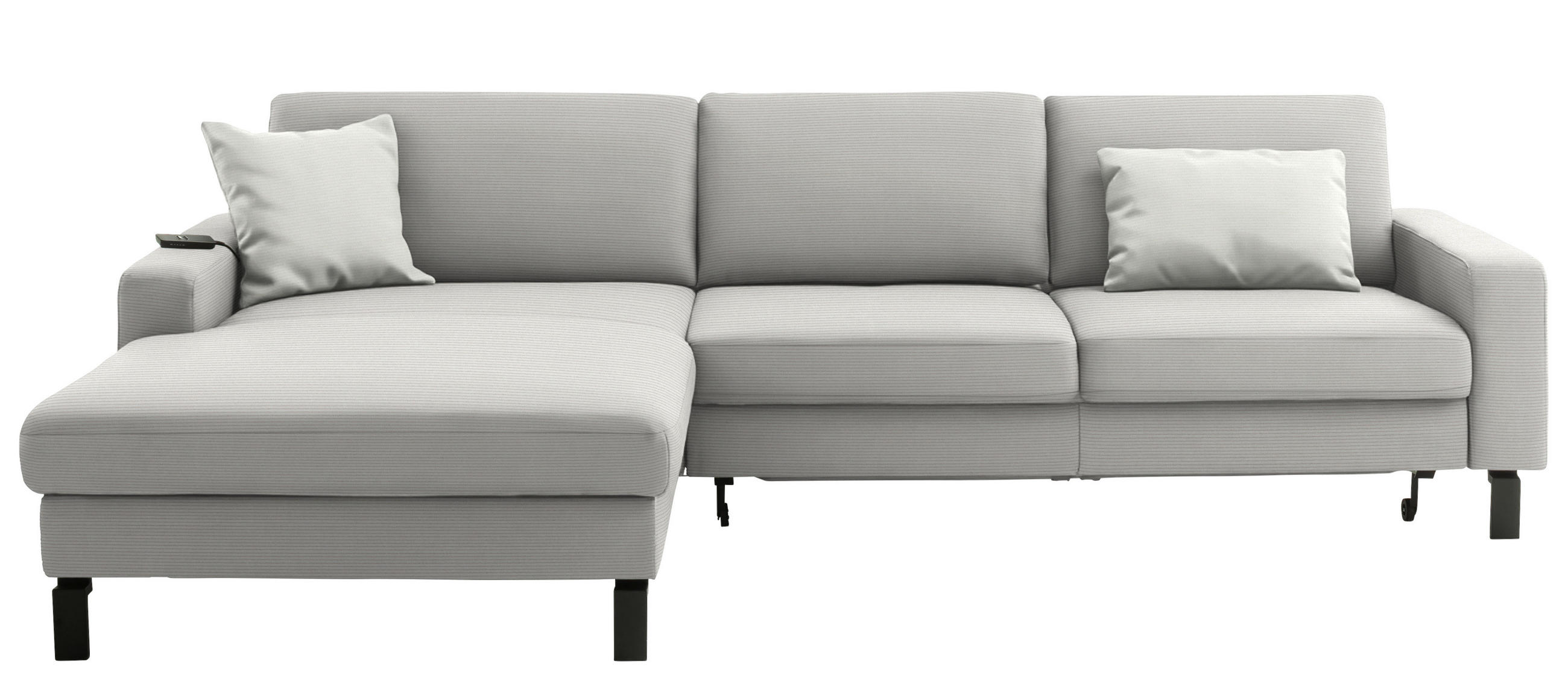 ECKSOFA  in Cord Greige Rücken echt, Sitztiefenverstellung  185/298 cm  - Greige/Schwarz, Design, Textil/Metall (185/298cm) - Pure Home Lifestyle