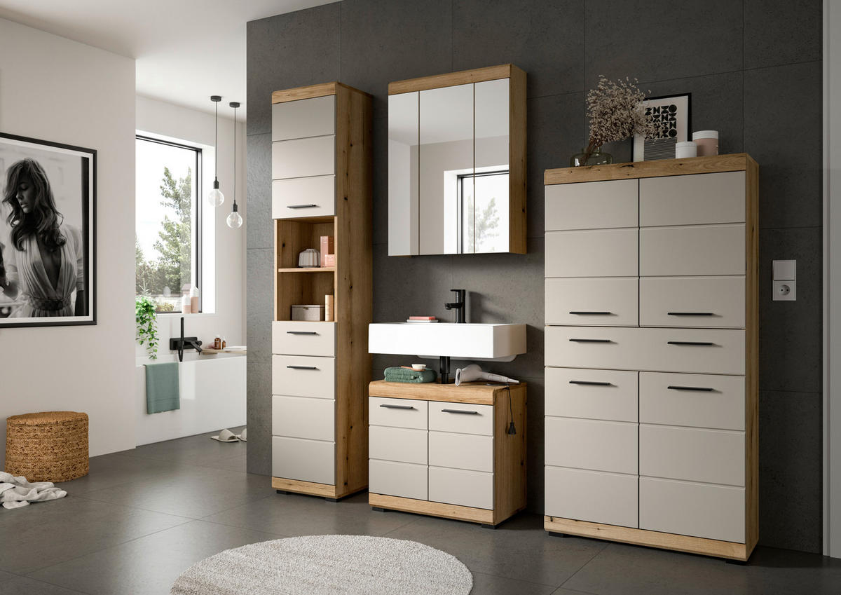 BADEZIMMER 4-teilig  in 171 cm  - Kaschmir/Schwarz, MODERN, Holzwerkstoff/Kunststoff (171cm) - MID.YOU