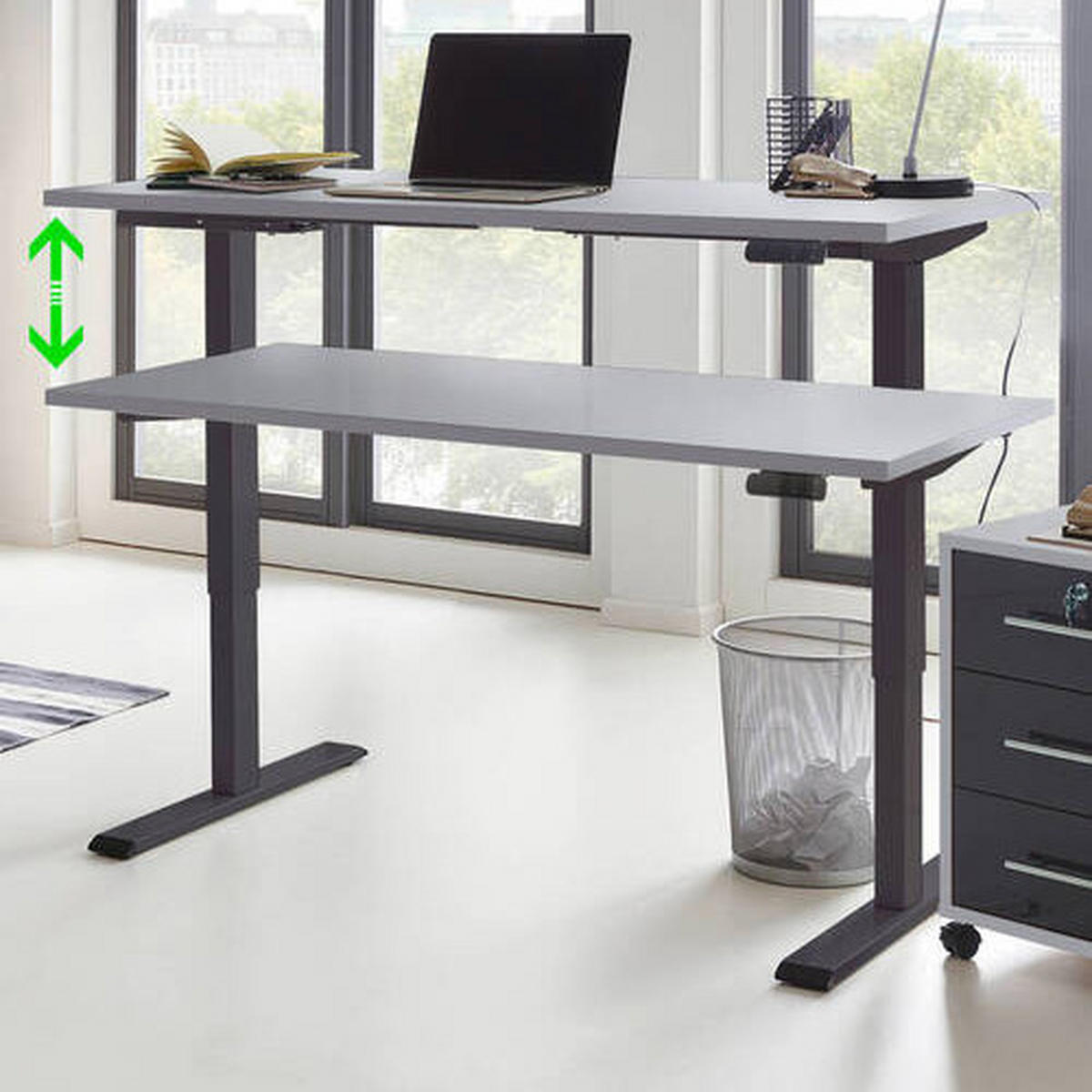 SCHREIBTISCH 138/67/69-119 cm  in Grau, Anthrazit  - Anthrazit/Grau, MODERN, Holzwerkstoff/Metall (138/67/69-119cm) - MID.YOU