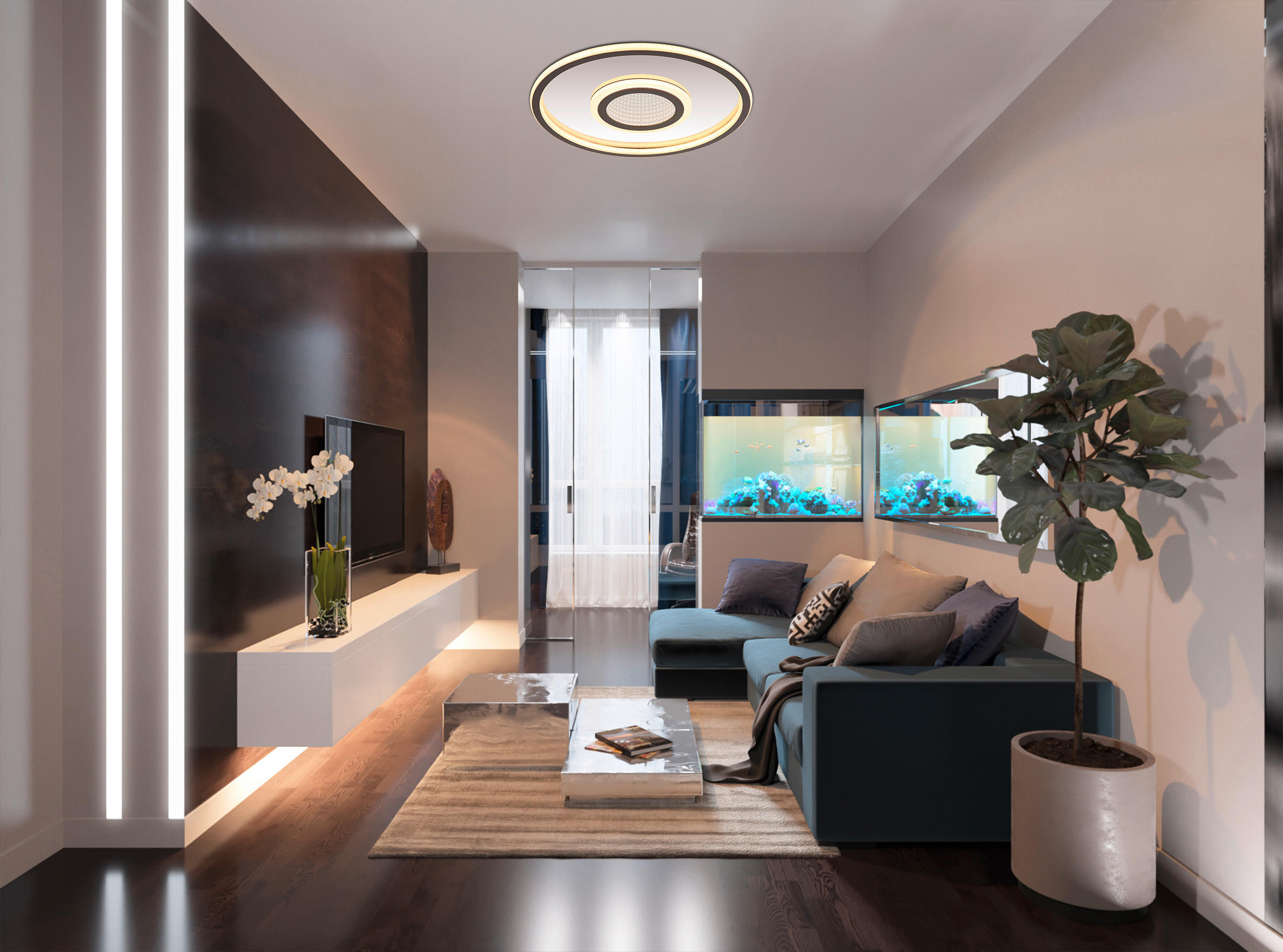 LED-DECKENLEUCHTE  43,2/5 cm    - Weiss/Grau, Konventionell, Kunststoff/Metall (43,2/5cm) - Globo