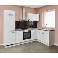 ECKKÜCHE 285/165 cm  in Grau, Weiß Hochglanz  - Edelstahlfarben/Weiß Hochglanz, Design, Holzwerkstoff/Metall (285/165cm) - Pino