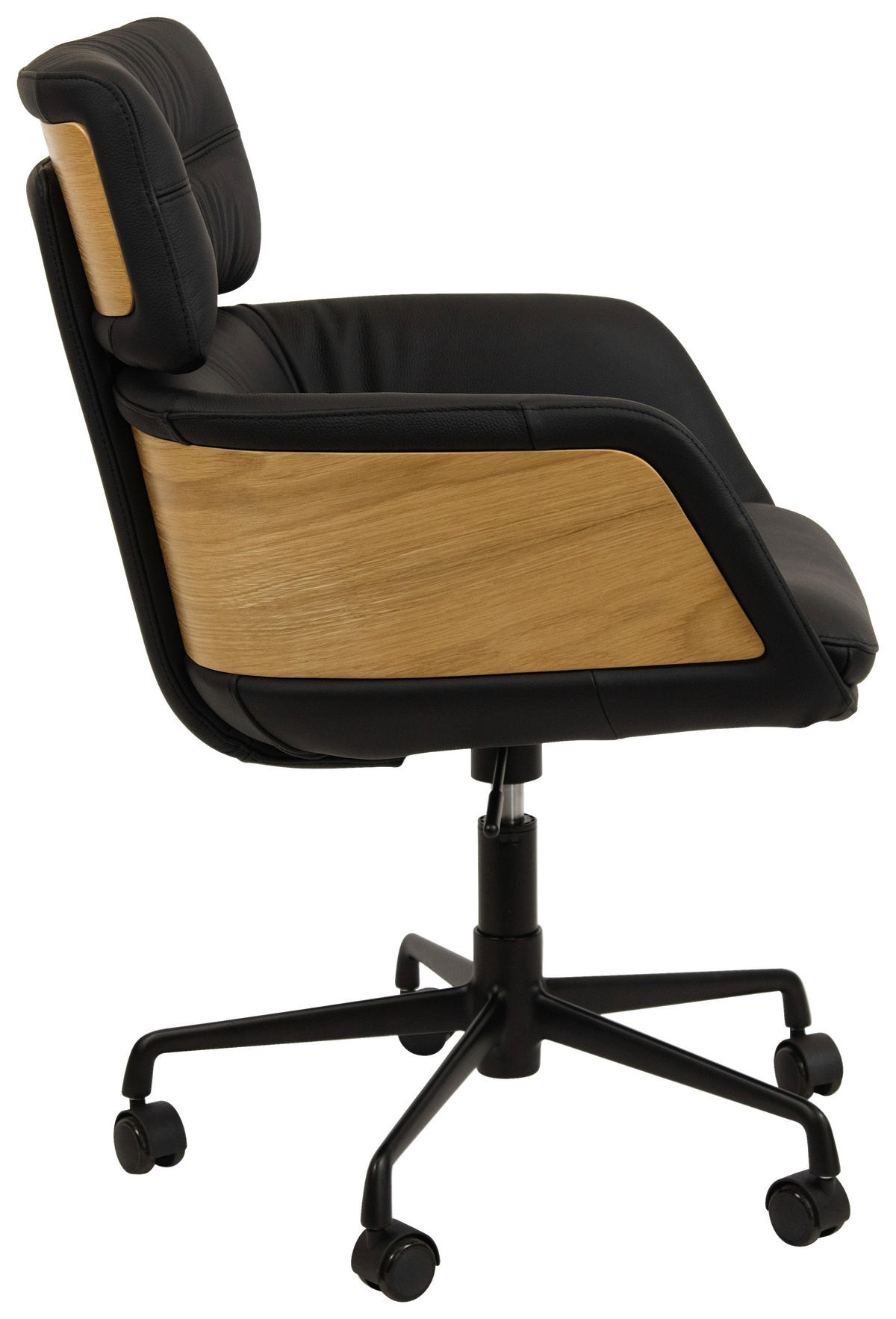 DREHSTUHL Schwarz, Eichefarben  - Eichefarben/Schwarz, Design, Leder/Holz (62/91/66cm) - Dieter Knoll