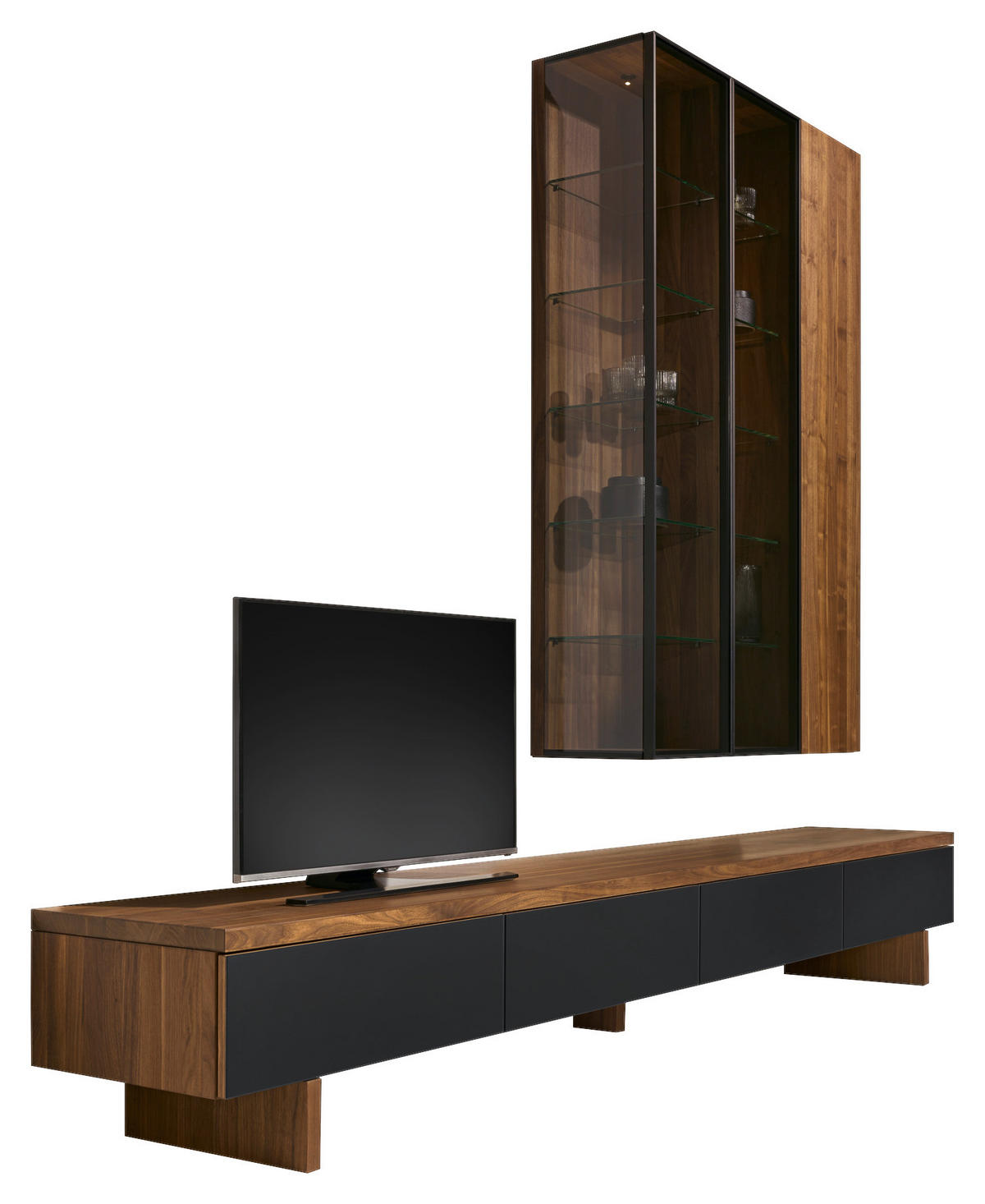 WOHNWAND  in Schwarz, Nussbaumfarben  320/240,8/48,3 cm  - Nussbaumfarben/Hellgrau, Design, Glas/Holz (320/240,8/48,3cm) - Team 7