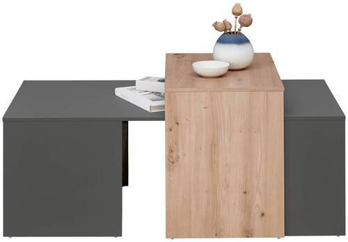 Thumbnail - Hom`in Couchtisch, Graphit, Eiche Artisan, Holzwerkstoff, rechteckig, Wange, 70x50x115 cm, offenes Fach, Wohnzimmer, Woh...