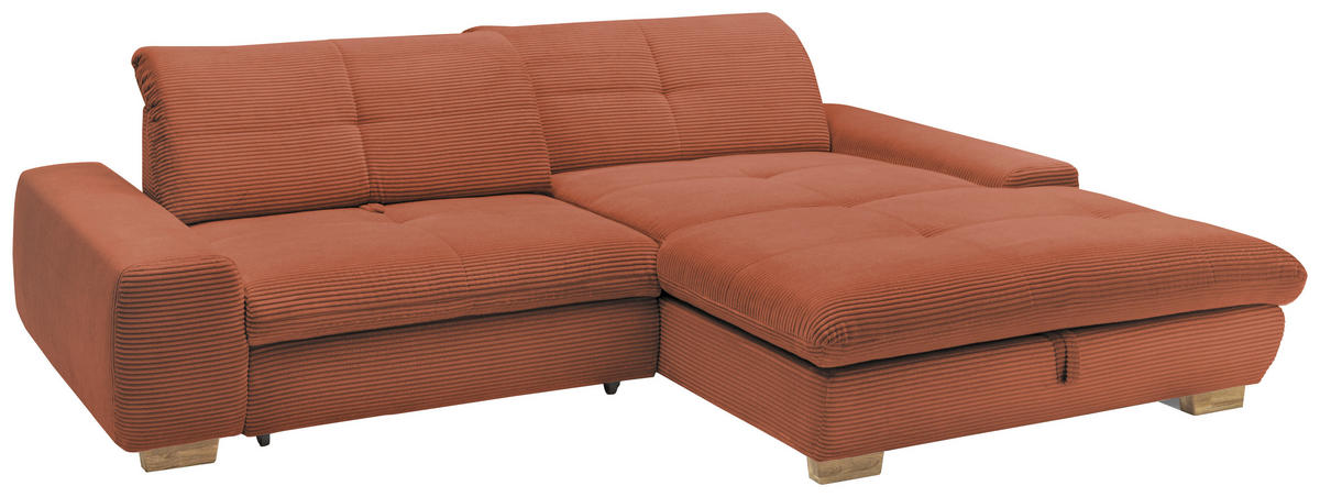 ECKSOFA Orange Cord  - Eichefarben/Orange, Design, Holz/Textil (276/198cm) - SetOne by Musterring