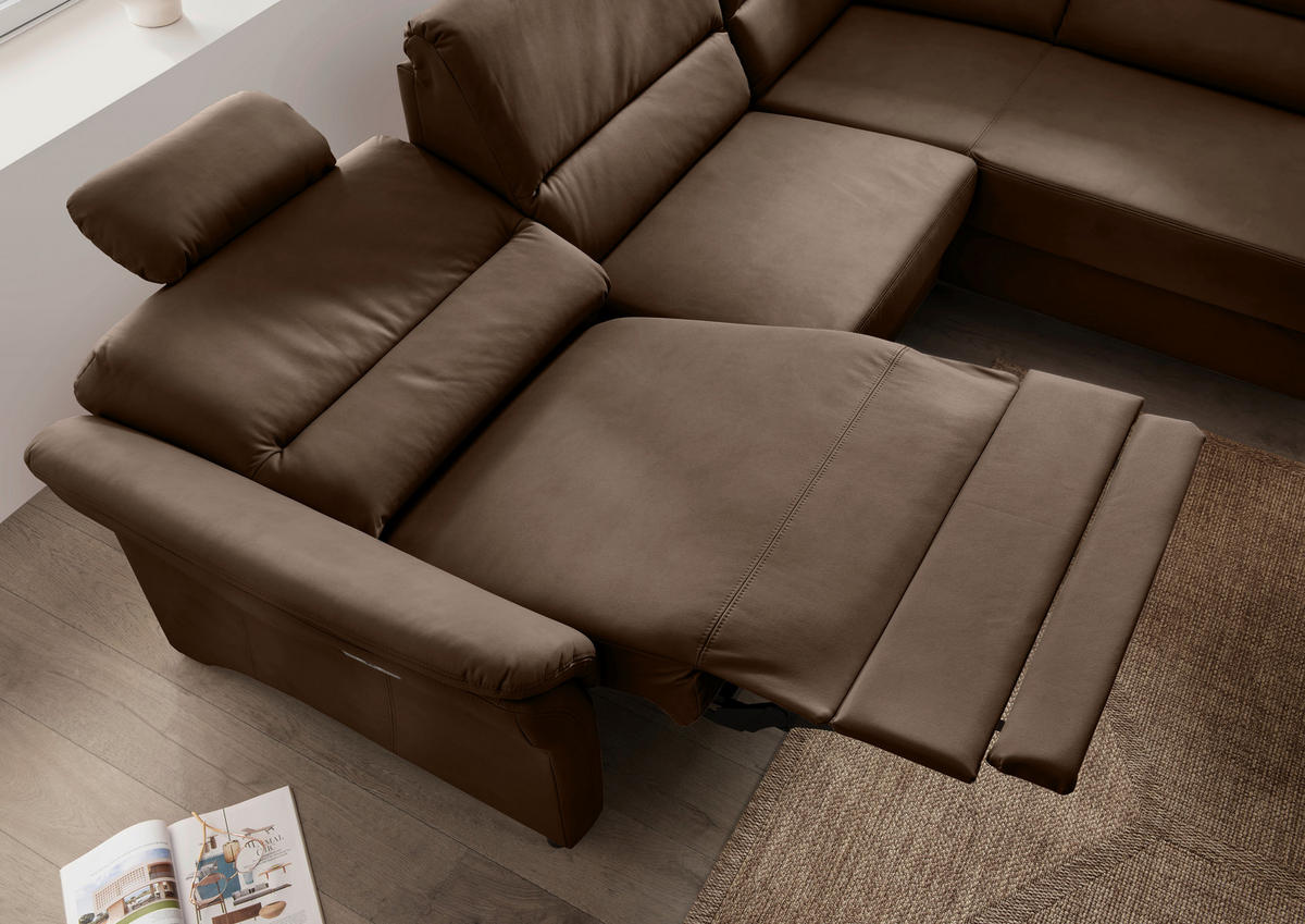 ECKSOFA in Lederlook Braun  - Schwarz/Braun, Modern, Holz/Textil (266/190cm) - Livetastic