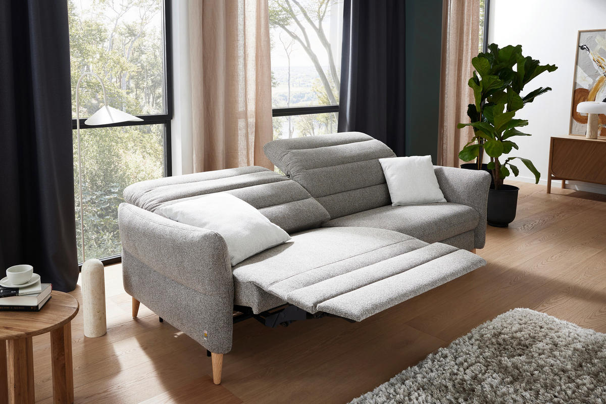 2-SITZER-SOFA in Webstoff Greige  - Eiche Bianco/Greige, Design, Holz/Textil (192-220/85-106/98-112cm) - Dieter Knoll