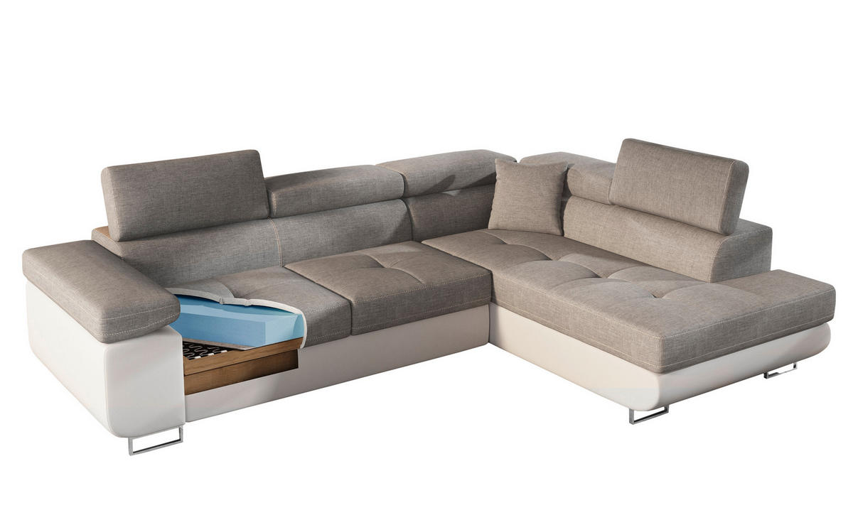 ECKSOFA Grau, Schwarz Textilgeflecht  - Chromfarben/Schwarz, Design, Textil/Metall (272/203cm) - MID.YOU