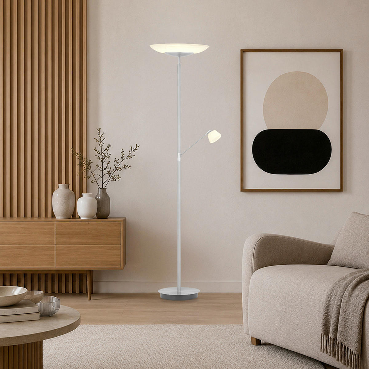 LED-STEHLEUCHTE Ferdi 43/180 cm  - Alabasterfarben/Nickelfarben, MODERN, Glas/Metall (43/180cm) - Hell