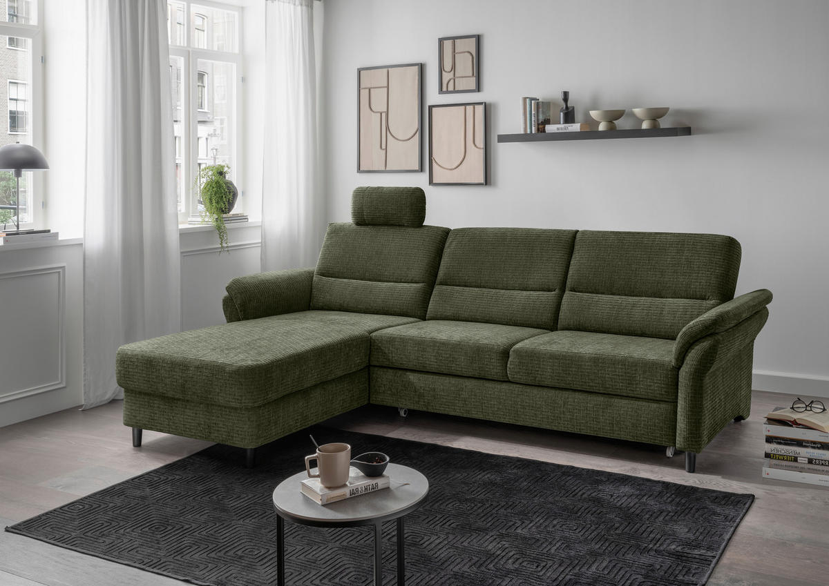 ECKSOFA in Mikrofaser Olivgrün  - Schwarz/Olivgrün, Modern, Holz/Textil (176/279cm) - Livetastic