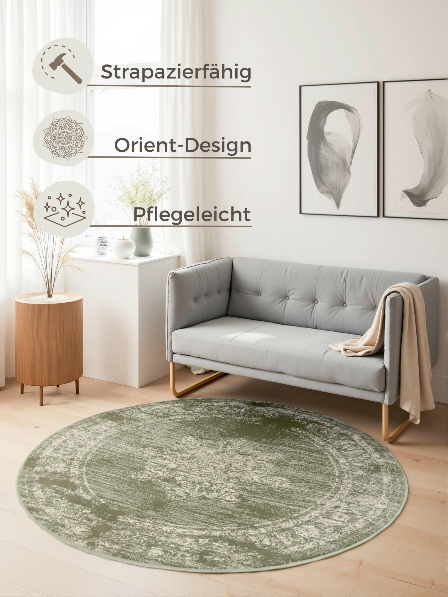 FLACHWEBETEPPICH 120 cm Gloria Creme, Hellgrün  - Creme/Hellgrün, Design, Kunststoff/Textil (120cm)