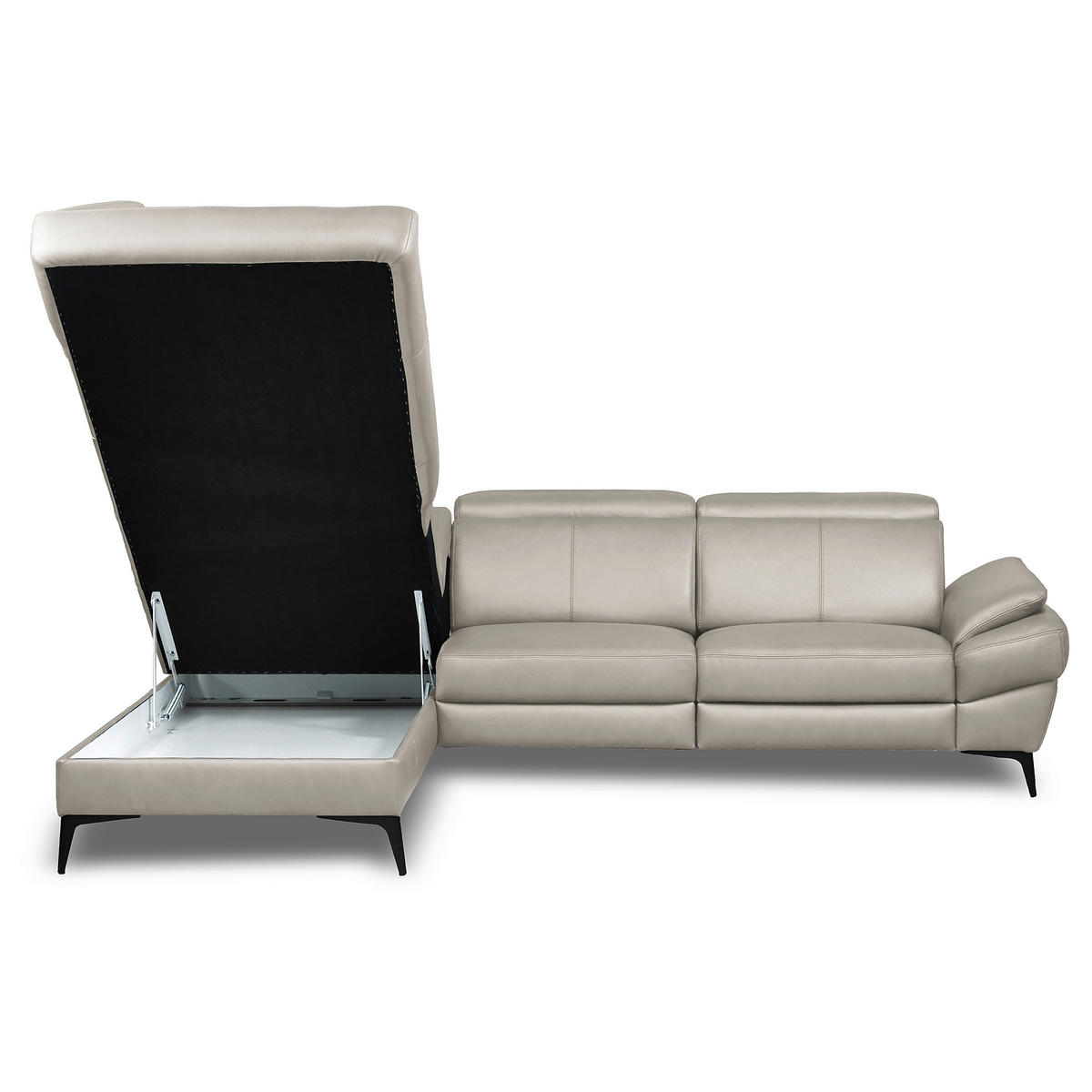 ECKSOFA  in Lederlook Echtleder Platinfarben  211/264 cm  - Platinfarben/Schwarz, Design, Leder/Textil (211/264cm) - Livetastic