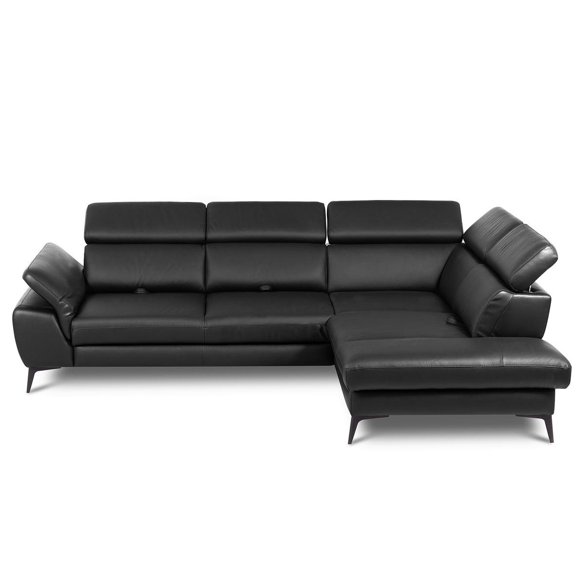 ECKSOFA  in Lederlook Echtleder Schwarz  274/220 cm  - Schwarz, Design, Leder/Textil (274/220cm) - Livetastic