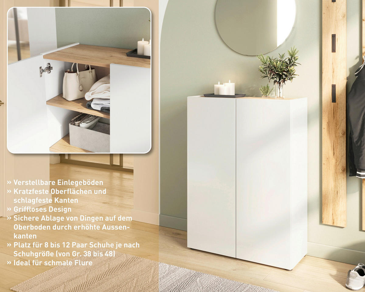 GARDEROBE 2-teilig  in 74/200/33 cm  - Eichefarben/Weiß, Design, Holzwerkstoff (74/200/33cm) - Germania
