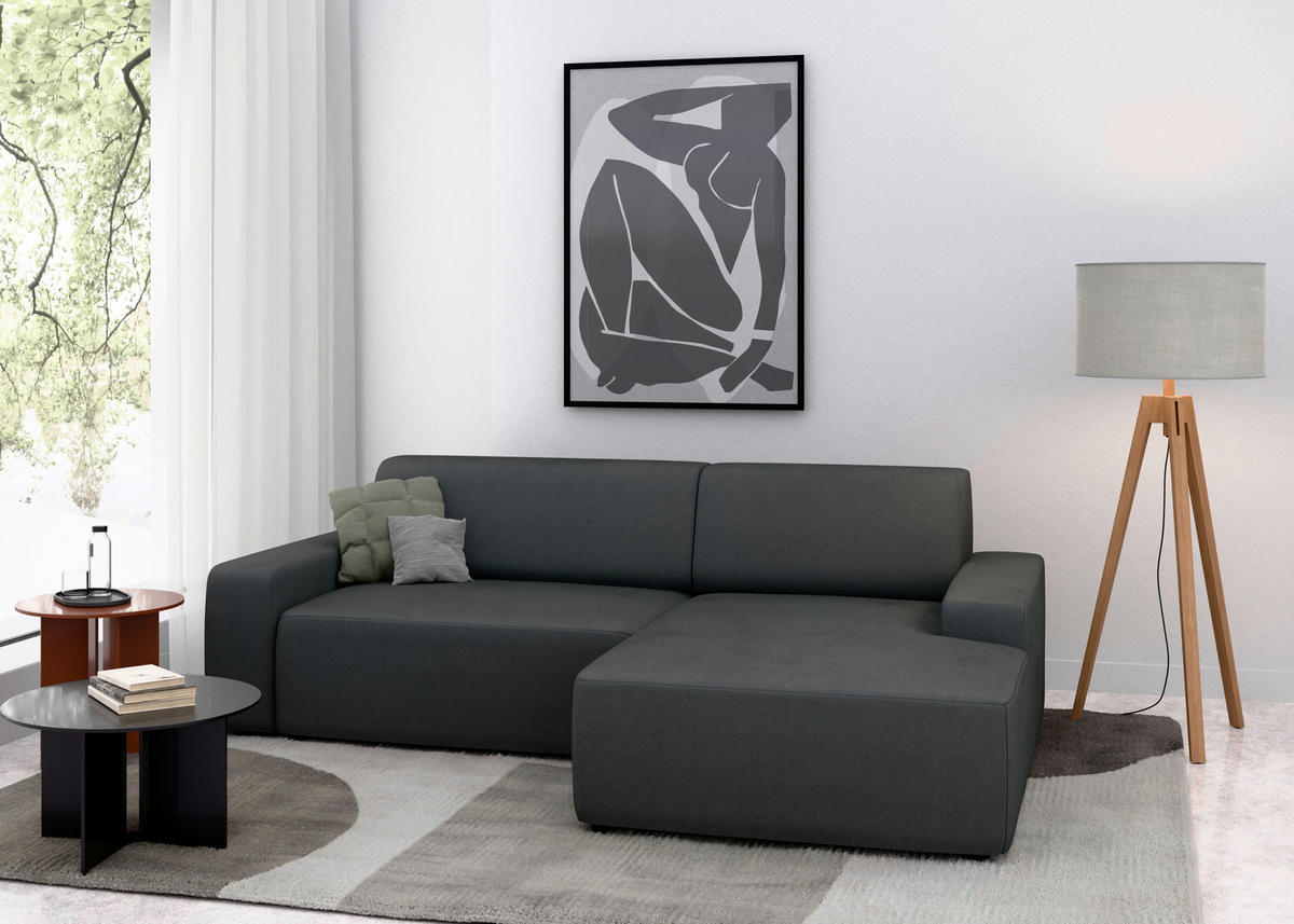 ECKSOFA in Struktur Anthrazit  - Anthrazit/Schwarz, Modern, Kunststoff/Textil (246/162cm) - Trendmanufaktur