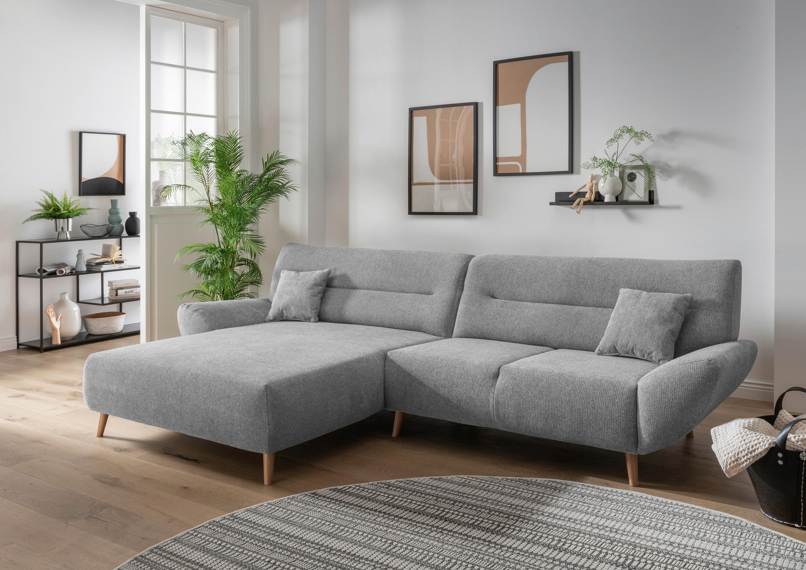 ECKSOFA in Chenille Silberfarben - Wildeiche/Silberfarben, Modern, Holz/Textil (166/290cm) - MID.YOU