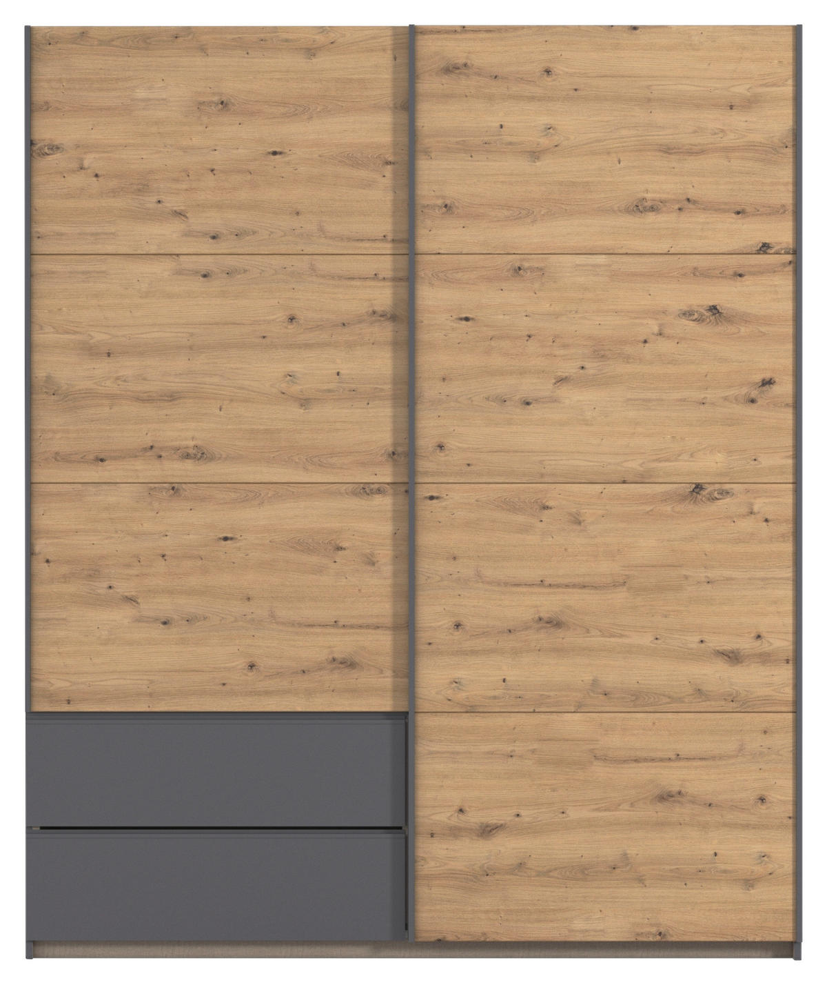 SCHWEBETÜRENSCHRANK in Grau, Eiche Artisan  - Eiche Artisan/Grau, Modern, Holzwerkstoff (175/210/59cm) - Rauch Möbel