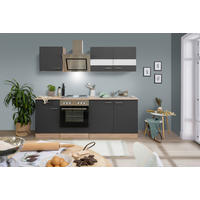 KÜCHENBLOCK 210 cm   in Grau  - Edelstahlfarben/Eichefarben, Basics, Holzwerkstoff/Metall (210cm) - Respekta