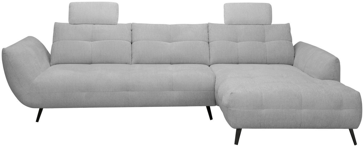 ECKSOFA Grau Chenille Armlehnenkissen, Rücken echt, Sitztiefenverstellung  - Schwarz/Grau, KONVENTIONELL, Textil/Metall (313/215cm) - Hom`in