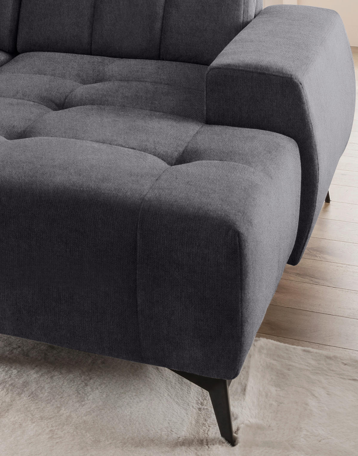 WOHNLANDSCHAFT in Mikrofaser Anthrazit  - Anthrazit/Schwarz, Modern, Textil/Metall (200/337/180cm) - Livetastic