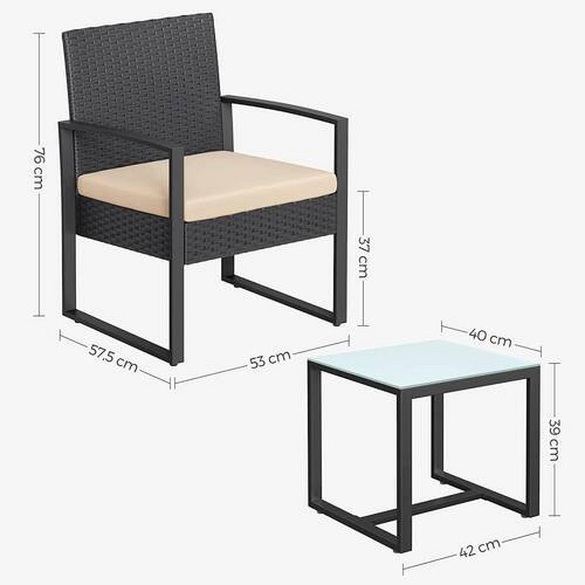 SADA NA BALKON 3dílné,  - černá/béžová, Moderní, kov/textil - Modante