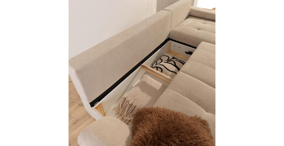 ECKSOFA Naturfarben Webstoff  inkl. Rückenkissen, Bettkasten, Schlaffunktion, Rücken echt, Armteilverstellung, Liegefläche im Originalstoff  - Schwarz/Naturfarben, KONVENTIONELL, Kunststoff/Textil (282/162cm) - Carryhome